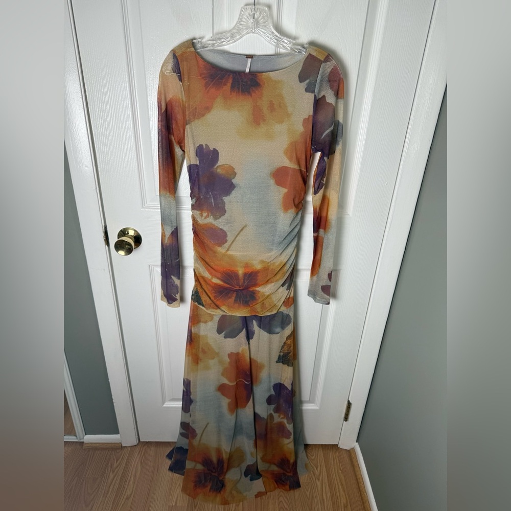 Free People Sunnei Mesh Maxi Dress in Sunrise Combo - Picture 2 of 7